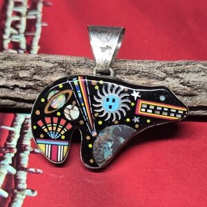 Vintage Zuni Native American Cosmic Bear Sterling Silver Pendent